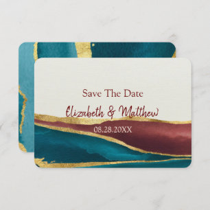 Teal Rust Cream Agate Stone Save The Date Invitation