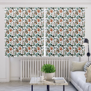 Teal Rust Sage Green Brown Leaves Autumn  Blackout Curtains