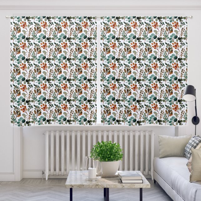 Teal Rust Sage Green Brown Leaves Autumn  Blackout Curtains (Living Room)