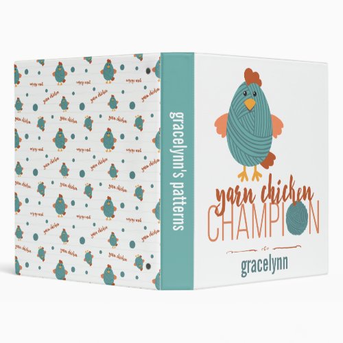 Teal  Rust Yarn Chicken Champion 3 Ring Binder