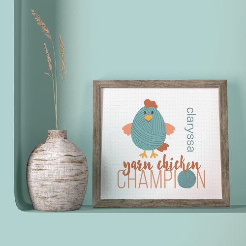 Teal  Rust Yarn Chicken Champion Poster