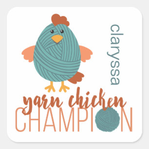 Teal & Rust Yarn Chicken Champion Square Sticker