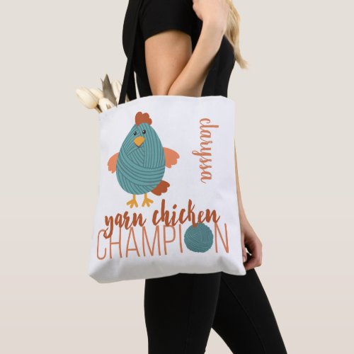 Teal  Rust Yarn Chicken Champion Tote Bag