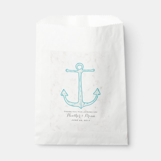 Teal Rustic Anchor Wedding Favor Bag (Front)