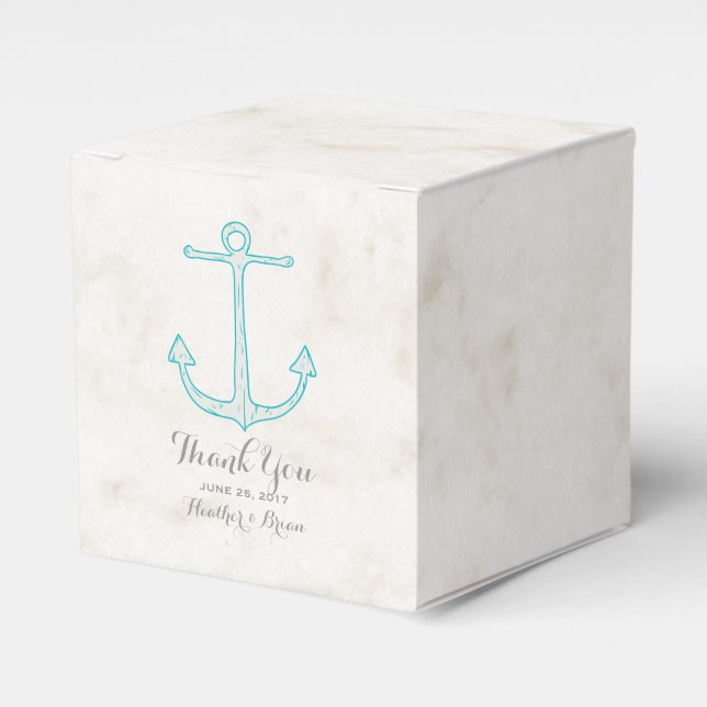 Teal Rustic Anchor Wedding Favor Boxes (Front Side)