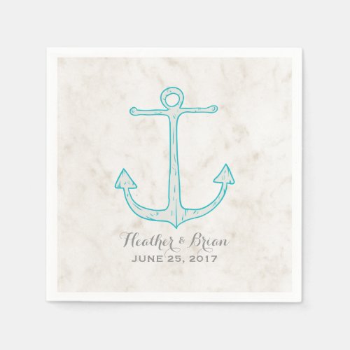 Teal Rustic Anchor Wedding Paper Napkins
