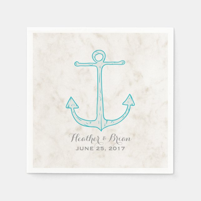 Teal Rustic Anchor Wedding Paper Napkins (Front)