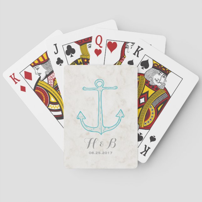 Teal Rustic Anchor Wedding Poker Cards (Back)