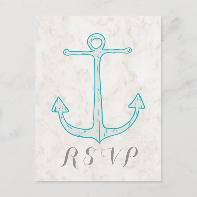 Teal Rustic Anchor Wedding RSVP Postcard (Front)