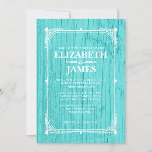 Teal Rustic Barn Wood Wedding Invitations