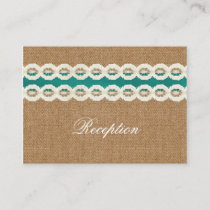 Teal Rustic burlap and lace country wedding Enclosure Card