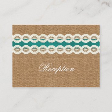 Teal Rustic burlap and lace country wedding Enclosure Card