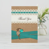 Teal Rustic burlap and lace country wedding Invitation (Standing Front)