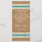 Teal Rustic burlap and lace country wedding Menu (Back)