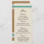 Teal Rustic burlap and lace country wedding Menu (Front/Back)