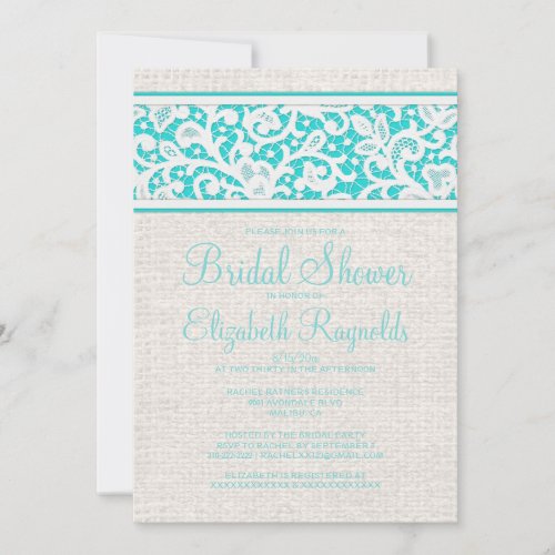Teal Rustic Burlap Linen Bridal Shower Invitations