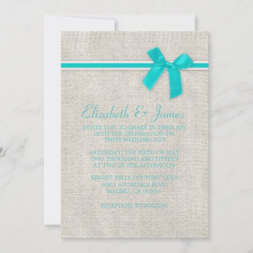 Teal Rustic Burlap Wedding Invitations