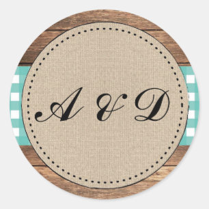 Teal Rustic Burlap Wood Wedding Stickers Labels