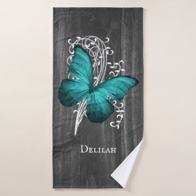 Teal Rustic Butterfly Bath Towel Set (Bath Towel)