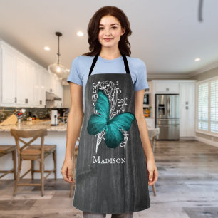 Teal Rustic Butterfly Personalized Apron