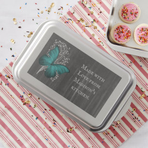 Teal Rustic Butterfly Personalized Cake Pan
