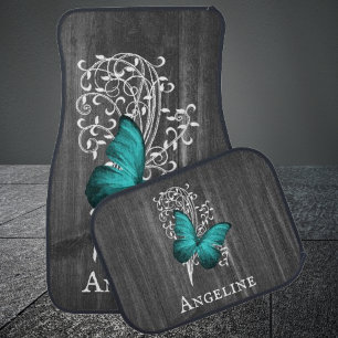 Teal Rustic Butterfly Personalized Car Floor Mat