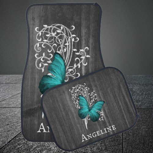 Teal Rustic Butterfly Personalized Car Floor Mat