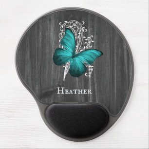 Teal Rustic Butterfly Personalized Gel Mouse Pad