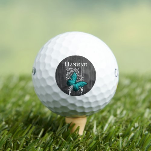 Teal Rustic Butterfly Personalized Golf Balls