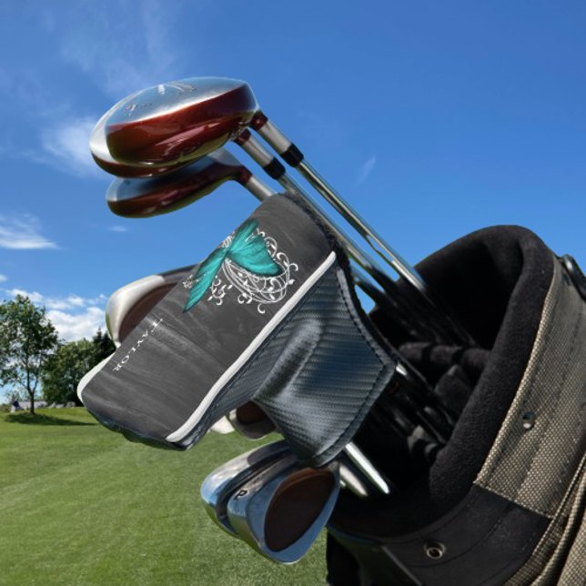 Teal Rustic Butterfly Personalized Golf Head Cover (Teal Rustic Butterfly Personalized Golf Head Cover)