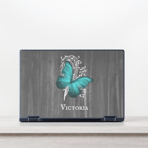 Teal Rustic Butterfly Personalized HP Laptop Skin
