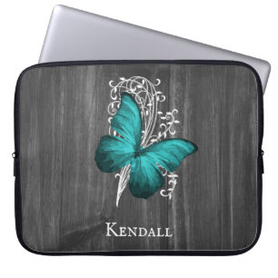 Teal Rustic Butterfly Personalized Laptop Sleeve