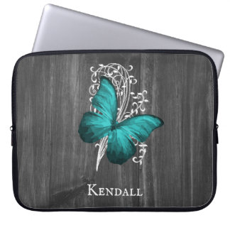 Teal Rustic Butterfly Personalized Laptop Sleeve