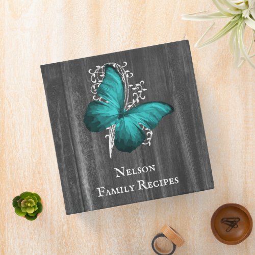 Teal Rustic Butterfly Personalized Recipe Binder