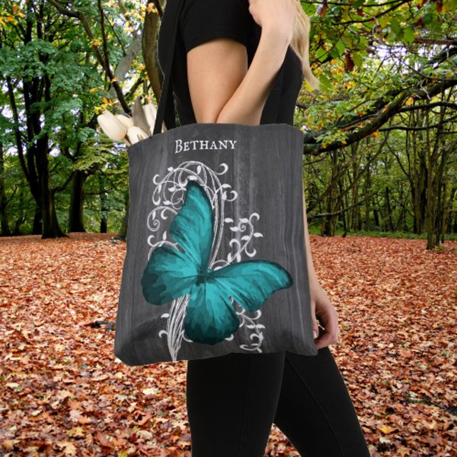 Teal Rustic Butterfly Personalized Tote Bag (Teal Rustic Butterfly Personalized Tote Bag)