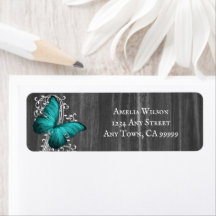 Teal Rustic Butterfly Return Address Label