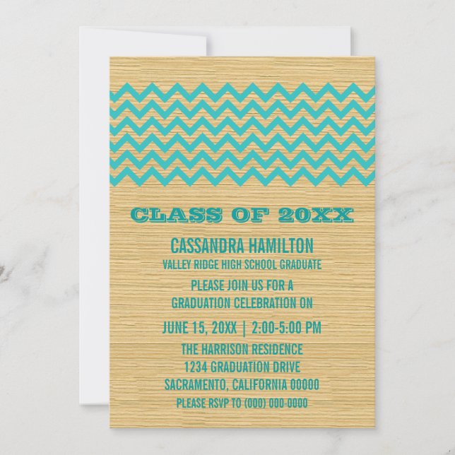 Teal Rustic Chevron Graduation Invite (Front)