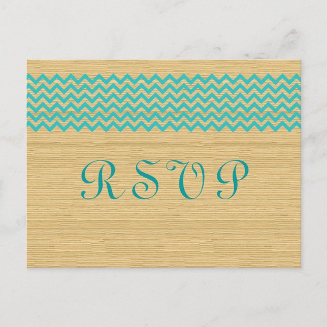 Teal Rustic Chevron RSVP Postcard (Front)