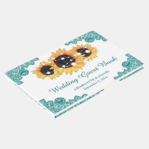 Teal Rustic Chic Lace Sunflower Wedding Guest Book