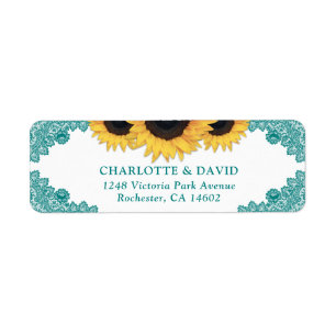 Teal Rustic Chic Sunflower Return Address Label