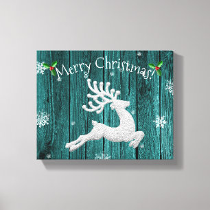 Teal Rustic Christmas Reindeer Canvas Print