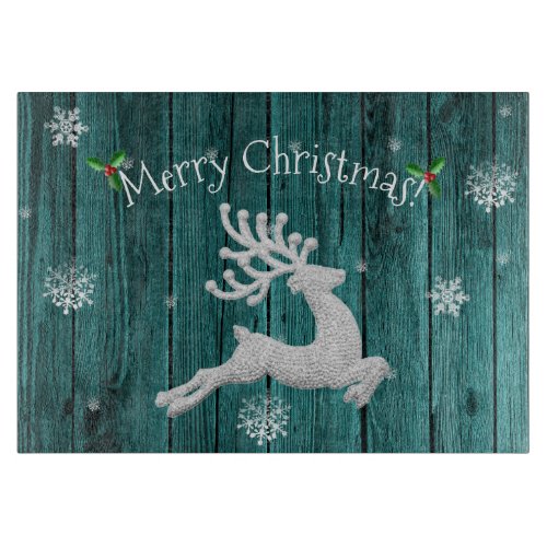 Teal Rustic Christmas Reindeer Cutting Board