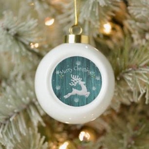Teal Rustic Christmas Reindeer Framed Ornament
