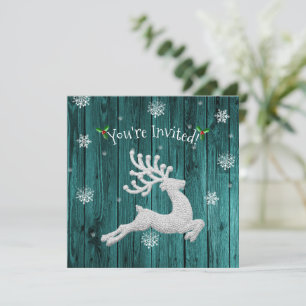 Teal Rustic Christmas Reindeer Invitation