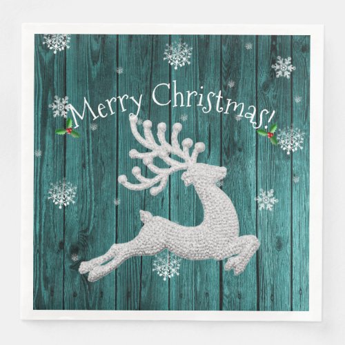 Teal Rustic Christmas Reindeer Paper Napkin