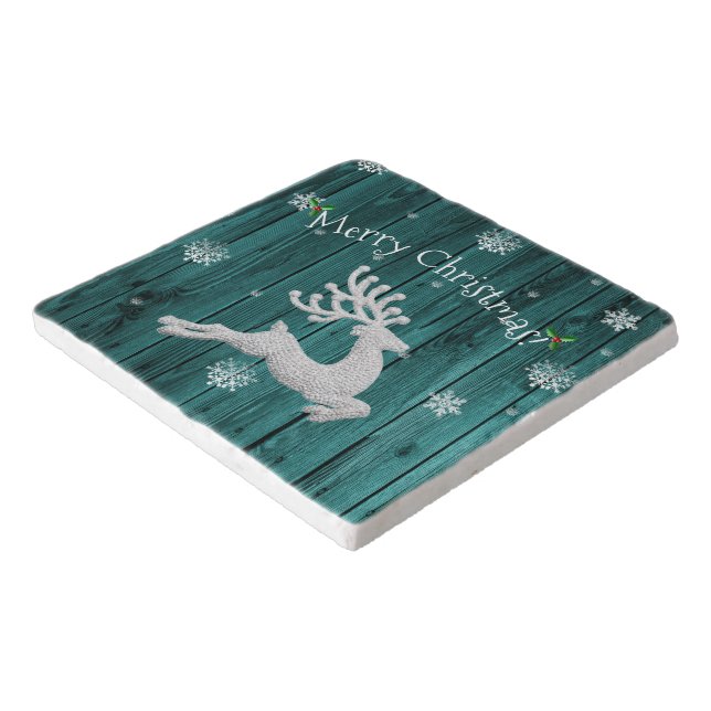 Teal Rustic Christmas Reindeer Trivet (Corner)