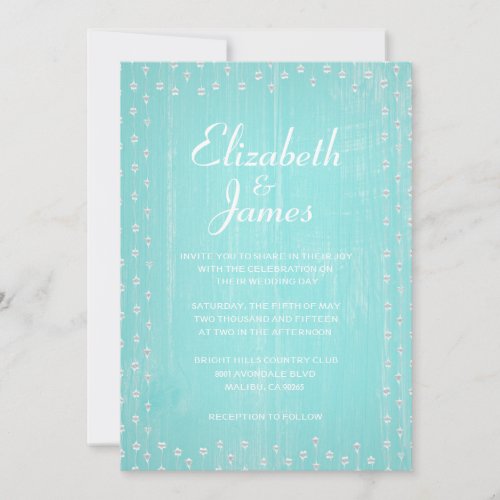 Teal Rustic Country Barn Wood Wedding Invitations