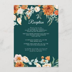 Teal Rustic Floral Burnt Orange Wedding Reception Enclosure Card