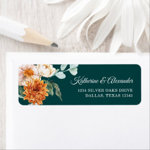 Teal Rustic Floral Fall Wedding Return Address Label