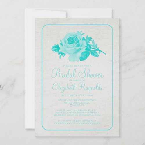 Teal Rustic Floral/Flower Bridal Shower Invitation